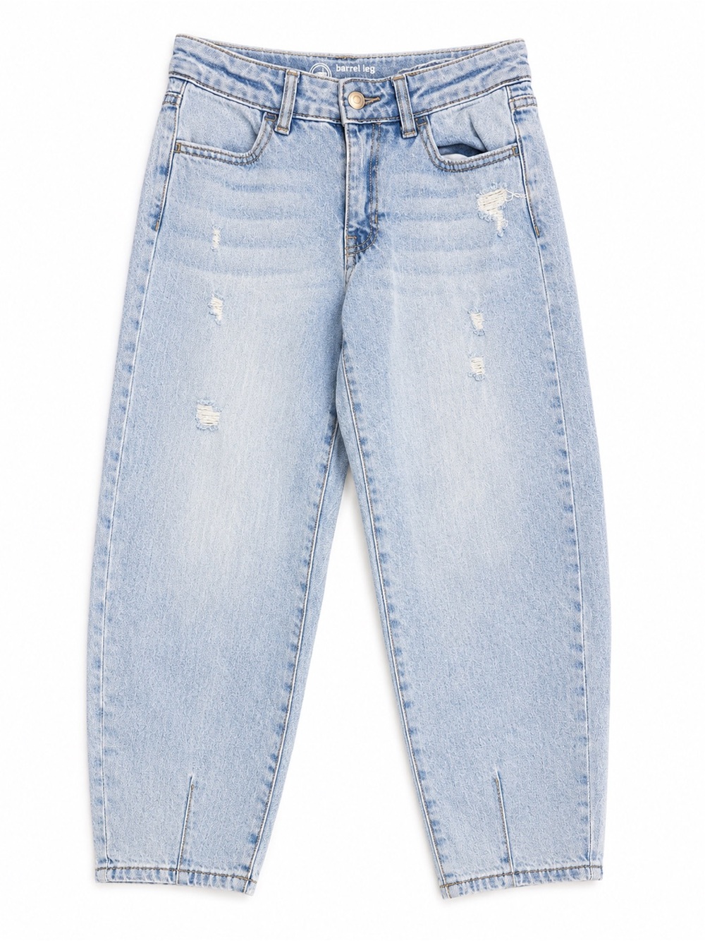 Barrel Leg Jeans Girls Size 7 Light Wash Distressed Barrel Leg Jeans -So Cute-